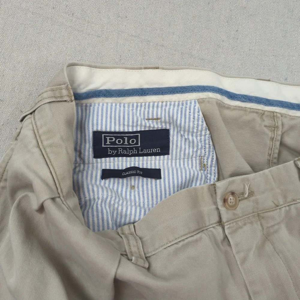 Vintage Polo Ralph Lauren Pants Mens 36x29 Khaki Pleated Preppy